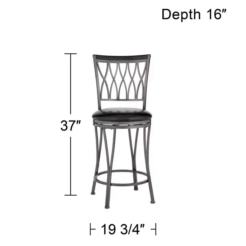 Tabourets de bar pivotants en métal noir Elm Lane Dominick, lot de 2, hauteur 62,2 cm, coussin rond rembourré traditionnel avec dossier et repose-pieds pour comptoir de cuisine