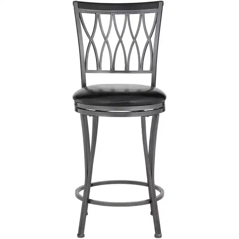 Tabourets de bar pivotants en métal noir Elm Lane Dominick, lot de 2, hauteur 62,2 cm, coussin rond rembourré traditionnel avec dossier et repose-pieds pour comptoir de cuisine