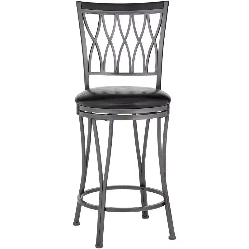 Tabourets de bar pivotants en métal noir Elm Lane Dominick, lot de 2, hauteur 62,2 cm, coussin rond rembourré traditionnel avec dossier et repose-pieds pour comptoir de cuisine