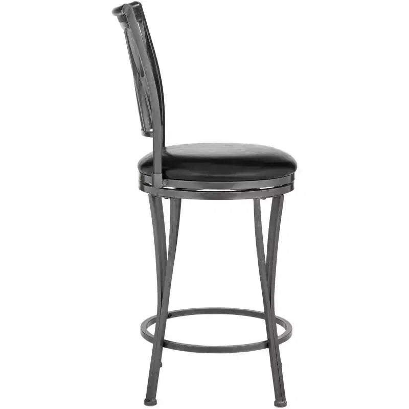 Tabourets de bar pivotants en métal noir Elm Lane Dominick, lot de 2, hauteur 62,2 cm, coussin rond rembourré traditionnel avec dossier et repose-pieds pour comptoir de cuisine