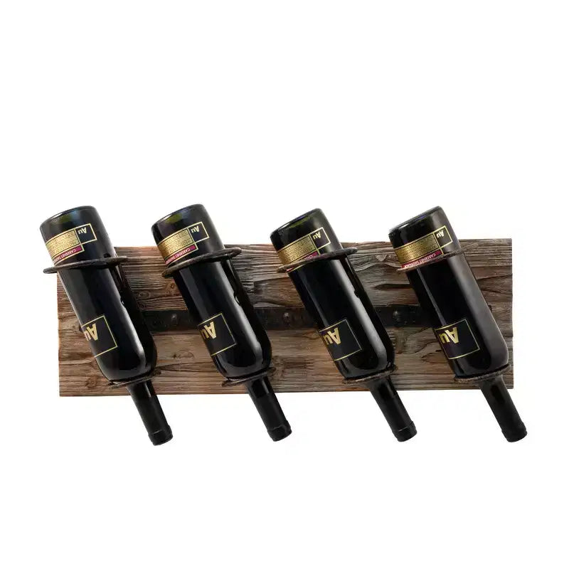 Twine 4 Bottle Wall Mount Wine Rack, Rustic Farmhouse Iron Metal & Wood Wine Holder, Wine Storage, Bar Decor, Housewarming Gifts for Men, 8 x 23.75