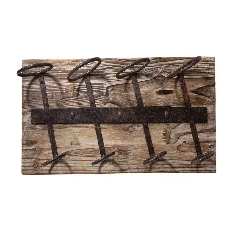 Range-bouteilles mural pour 4 bouteilles de vin Twine, casier à vin rustique de ferme en fer, en métal et en bois, rangement à vin, décoration de bar, cadeaux de pendaison de crémaillère pour hommes, 8 x 23,75