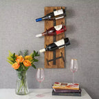 Range-bouteilles mural pour 4 bouteilles de vin Twine, casier à vin rustique de ferme en fer, en métal et en bois, rangement à vin, décoration de bar, cadeaux de pendaison de crémaillère pour hommes, 8 x 23,75
