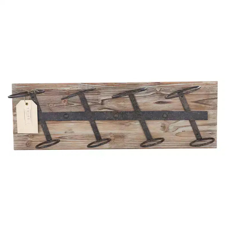 Range-bouteilles mural pour 4 bouteilles de vin Twine, casier à vin rustique de ferme en fer, en métal et en bois, rangement à vin, décoration de bar, cadeaux de pendaison de crémaillère pour hommes, 8 x 23,75
