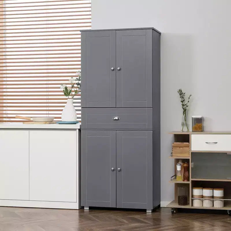 HOMCOM Buffet de cuisine autoportant de 183 cm avec 2 grands placards à double porte et 1 tiroir central, gris