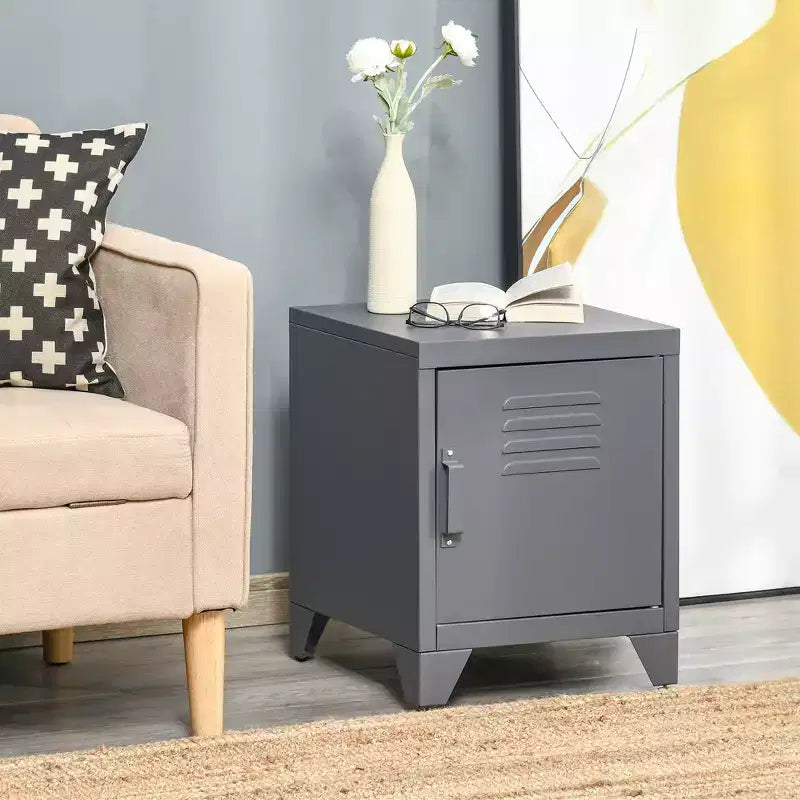 HOMCOM Table d'appoint industrielle, Table d'appoint de salon avec porte style casier et étagère réglable