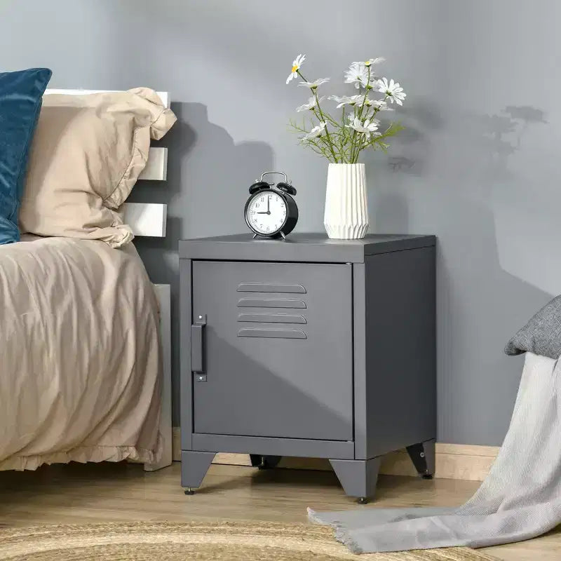 HOMCOM Table d'appoint industrielle, Table d'appoint de salon avec porte style casier et étagère réglable