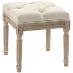 HOMCOM 15.75 Vintage Ottoman, Tufted Foot Stool with Upholstered Seat, Rustic Wood Legs for Bedroom, Living Room