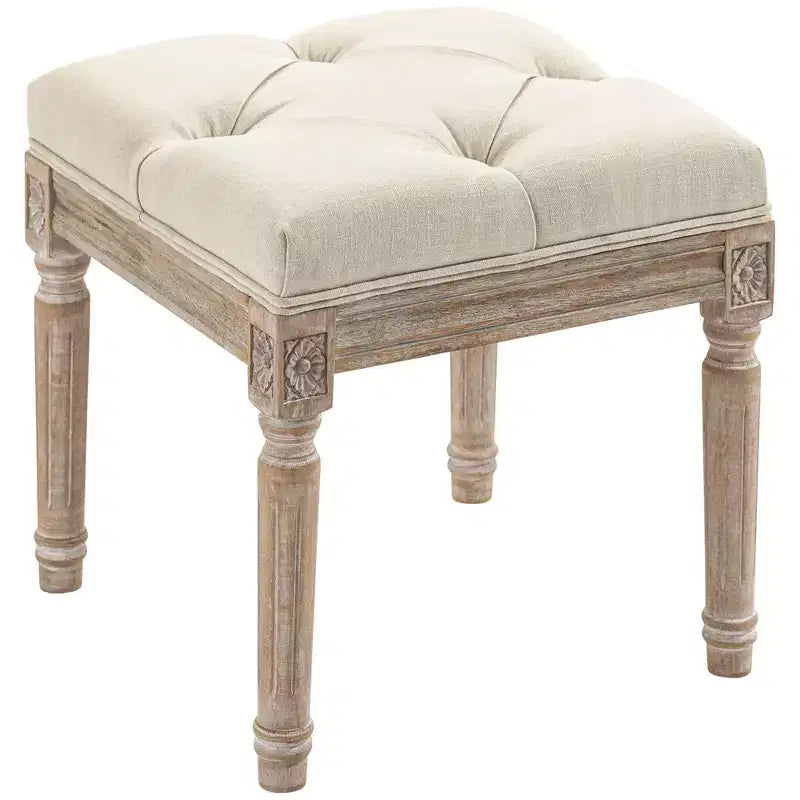 HOMCOM Pouf Vintage 40 cm, Repose-pieds capitonné avec Siège Rembourré, Pieds en Bois Rustique pour Chambre, Salon