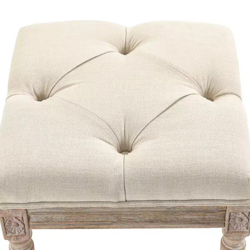 HOMCOM Pouf Vintage 40 cm, Repose-pieds capitonné avec Siège Rembourré, Pieds en Bois Rustique pour Chambre, Salon