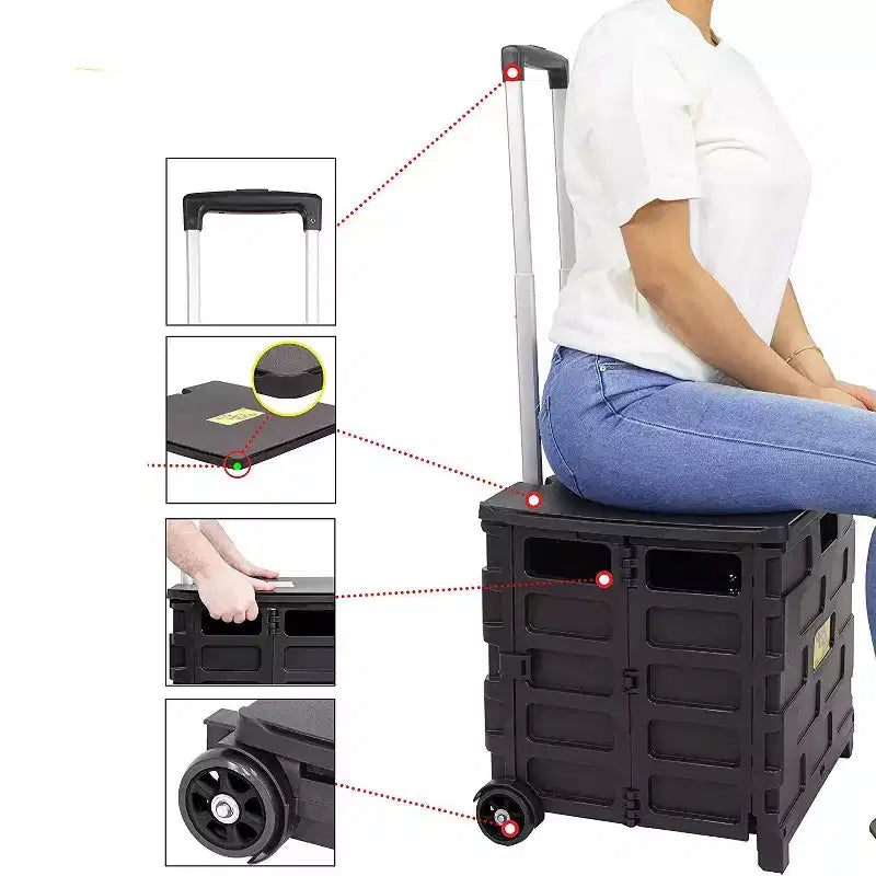 dbest products Quik Cart Pro Caisse Roulante à Roues Utilité Enseignant avec Siège Panier Pliable Robuste avec Poignée