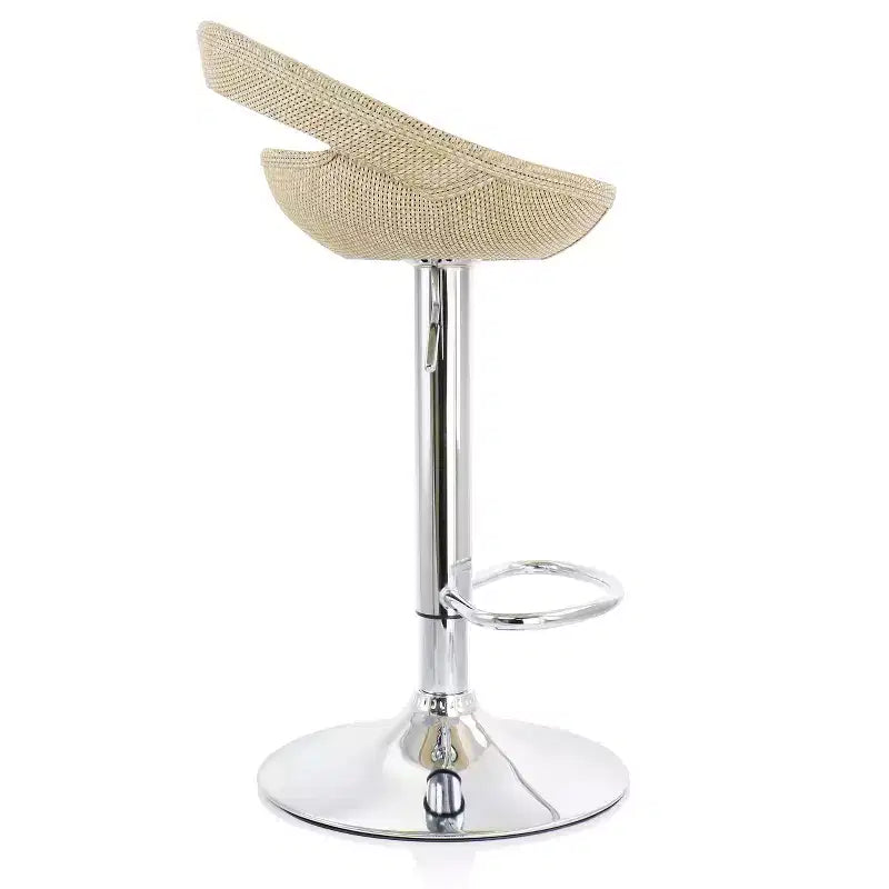 Tabouret de bar réglable 2 pièces Elama en rotin gris avec base chromée