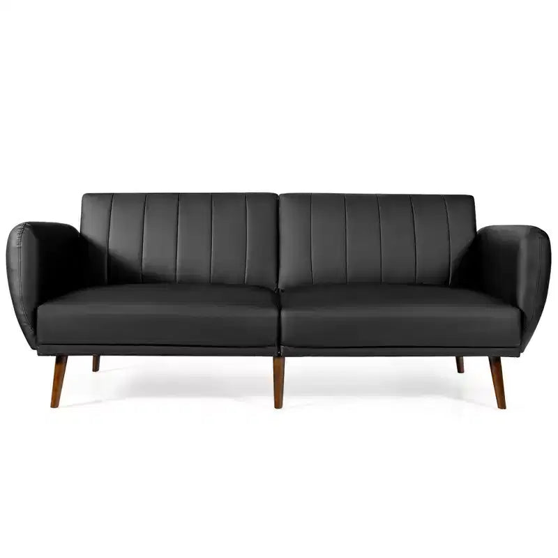 Costway Convertible Futon Sofa Bed PU Adjustable Couch Sleeper w/Wood Legs