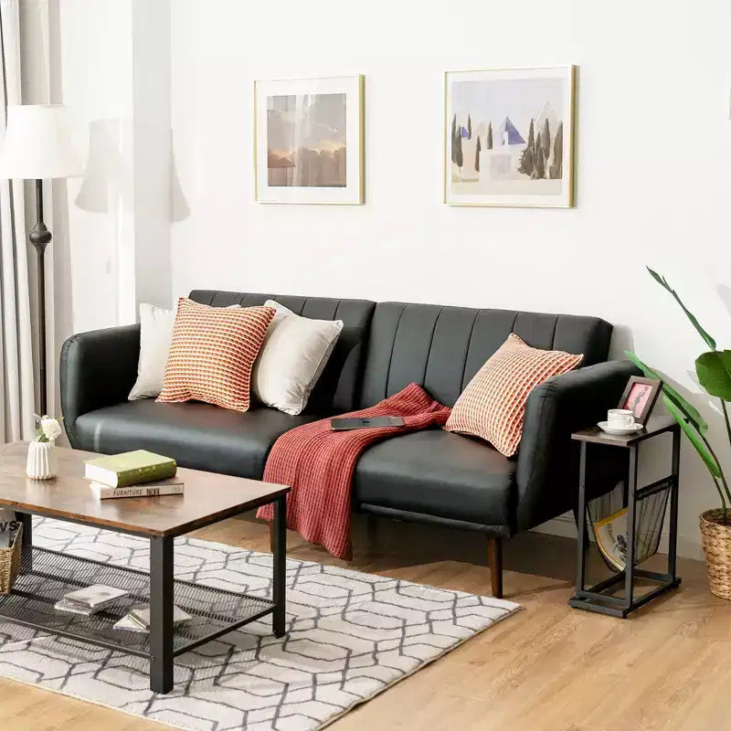 Canapé Futon Convertible Costway avec Revêtement en PU et Pieds en Bois, Réglable