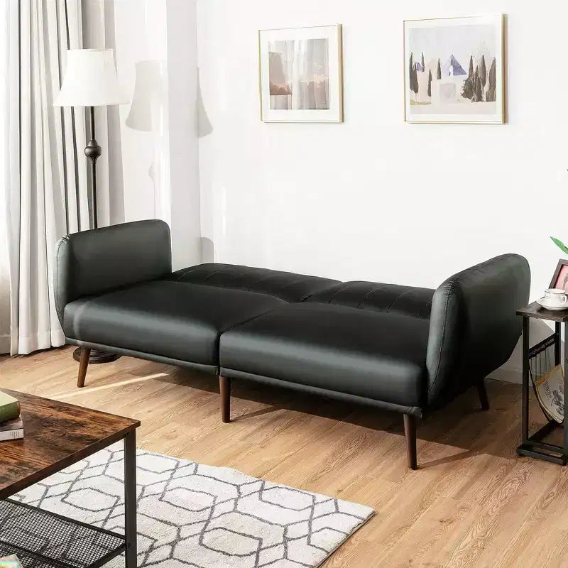 Canapé Futon Convertible Costway avec Revêtement en PU et Pieds en Bois, Réglable
