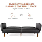 Canapé Futon Convertible Costway avec Revêtement en PU et Pieds en Bois, Réglable