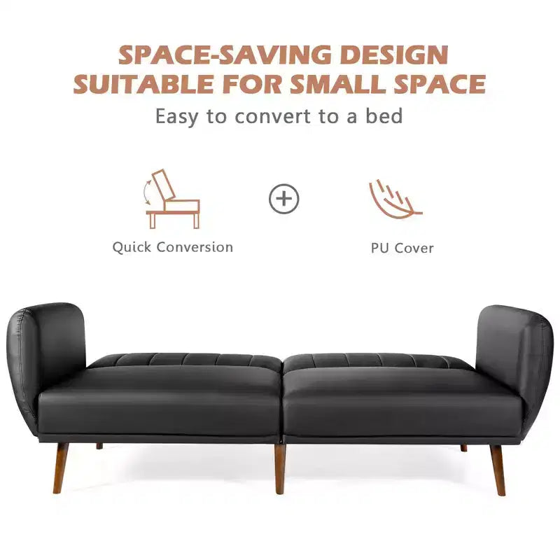 Canapé Futon Convertible Costway avec Revêtement en PU et Pieds en Bois, Réglable