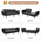 Canapé Futon Convertible Costway avec Revêtement en PU et Pieds en Bois, Réglable