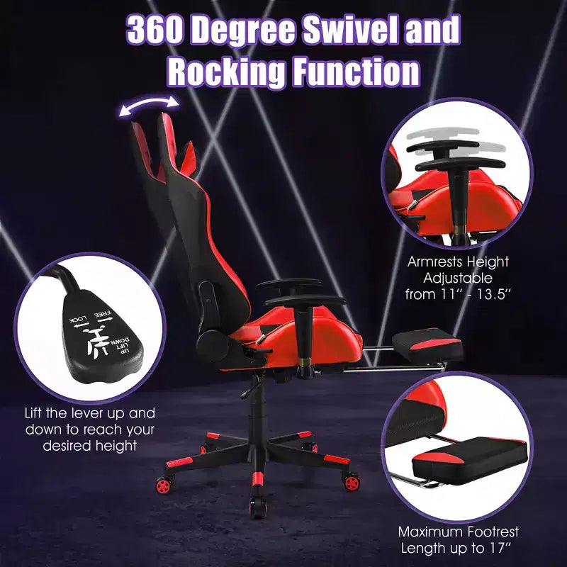 Chaise de massage gaming Costway inclinable avec support lombaire massant et repose-pieds