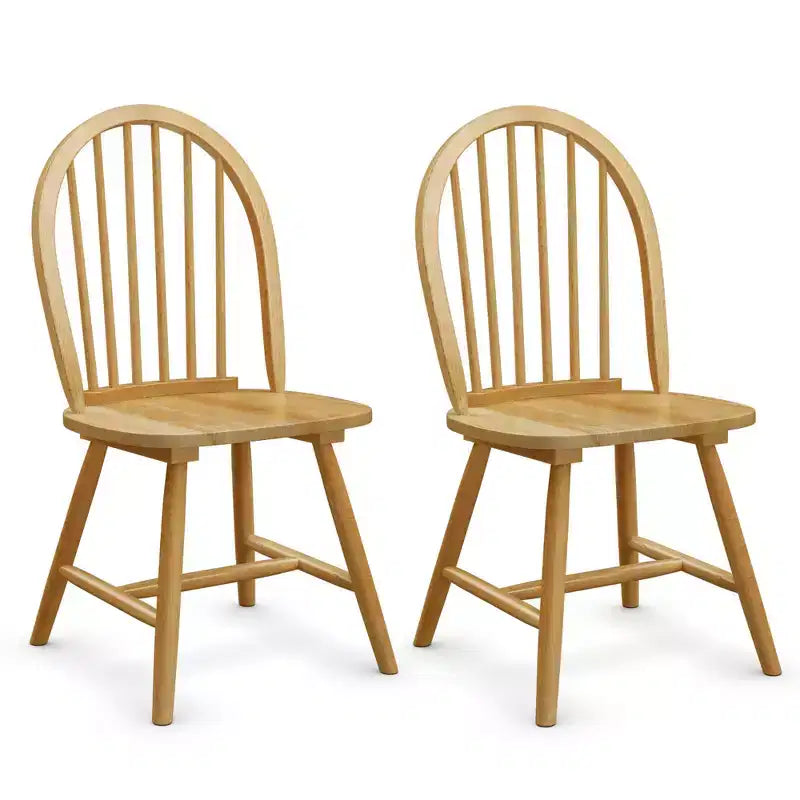 Costway Set of 2 Vintage Windsor Dining Side Chair Wood Spindleback Kitchen Room Natural