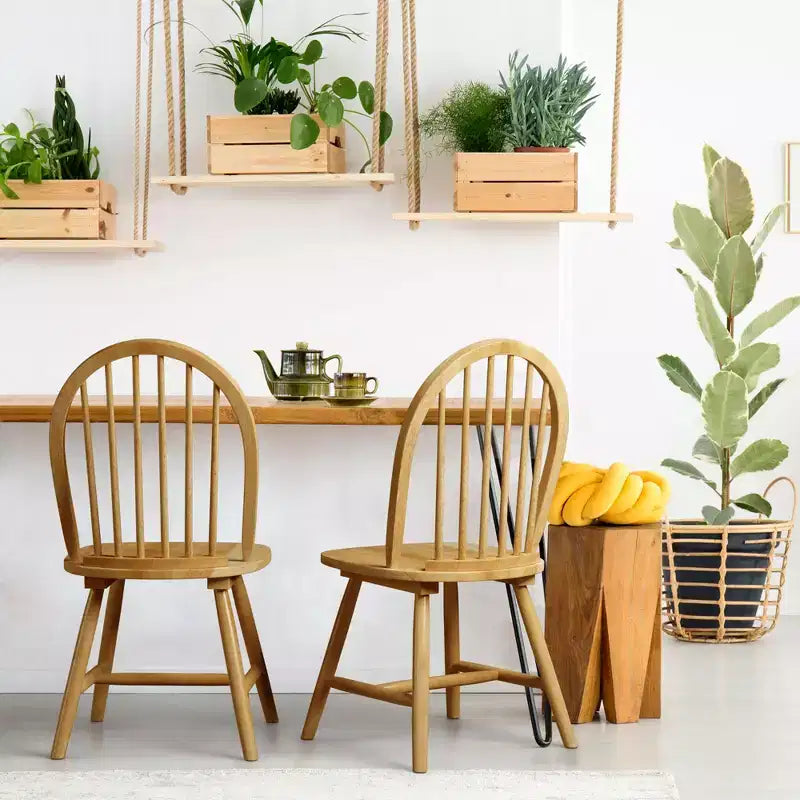 Lot de 2 chaises de salle à manger Windsor vintage Costway, dossier à fuseaux en bois, cuisine, couleur naturelle