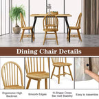 Lot de 2 chaises de salle à manger Windsor vintage Costway, dossier à fuseaux en bois, cuisine, couleur naturelle