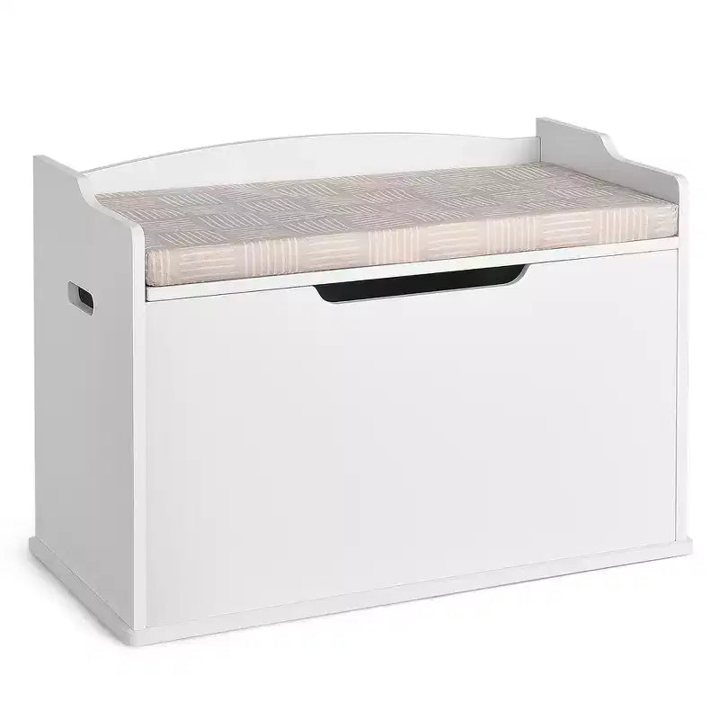 Costway Wooden Toy Box Kids Storage Chest Lift Top Bench Seat W/ Cushion & Safety Hinge
