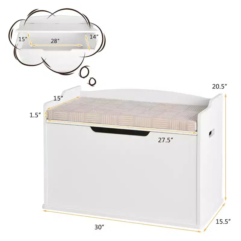 Costway Coffre à Jouets en Bois pour Enfants, Banc de Rangement avec Coussin et Charnière de Sécurité