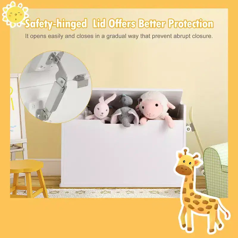 Costway Coffre à Jouets en Bois pour Enfants, Banc de Rangement avec Coussin et Charnière de Sécurité