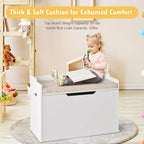 Costway Coffre à Jouets en Bois pour Enfants, Banc de Rangement avec Coussin et Charnière de Sécurité