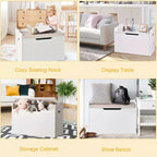 Costway Coffre à Jouets en Bois pour Enfants, Banc de Rangement avec Coussin et Charnière de Sécurité