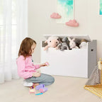 Costway Coffre à Jouets en Bois pour Enfants, Banc de Rangement avec Coussin et Charnière de Sécurité