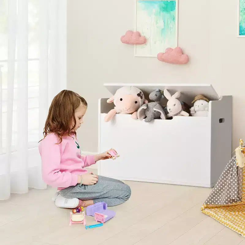 Costway Coffre à Jouets en Bois pour Enfants, Banc de Rangement avec Coussin et Charnière de Sécurité