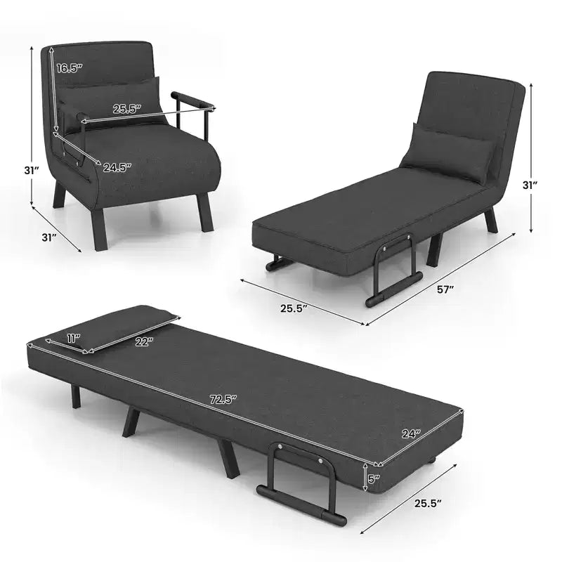 Fauteuil inclinable pliant Costway 6 positions, canapé convertible avec oreiller gris