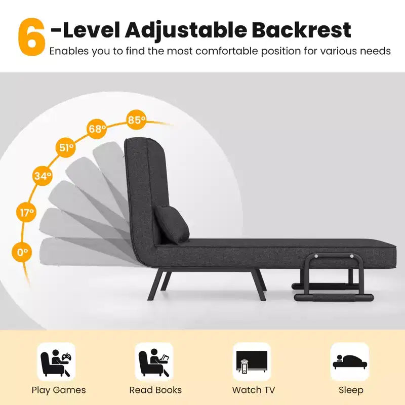Fauteuil inclinable pliant Costway 6 positions, canapé convertible avec oreiller gris