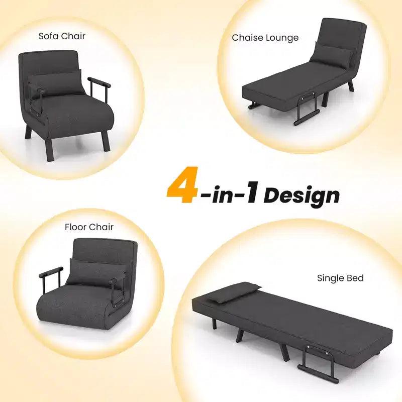 Fauteuil inclinable pliant Costway 6 positions, canapé convertible avec oreiller gris
