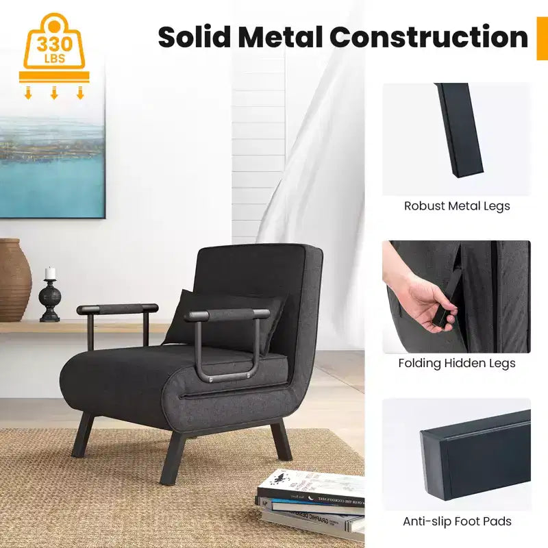 Fauteuil inclinable pliant Costway 6 positions, canapé convertible avec oreiller gris