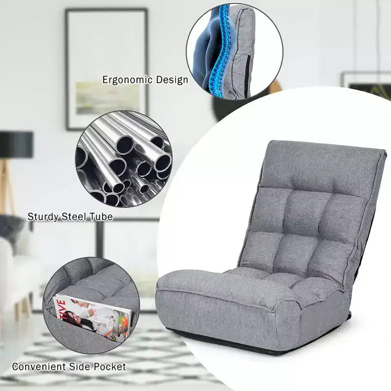 Costway Fauteuil de sol 4 positions pliant avec dossier et appui-tête réglables Gris