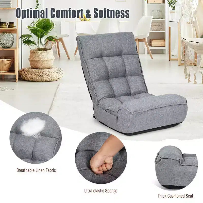 Costway Fauteuil de sol 4 positions pliant avec dossier et appui-tête réglables Gris