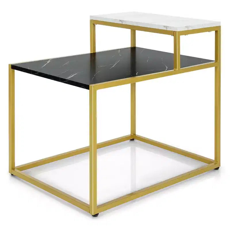 Costway 2 Tier End Side Table Metal Frame Nightstand with Storage Shelf Living Room