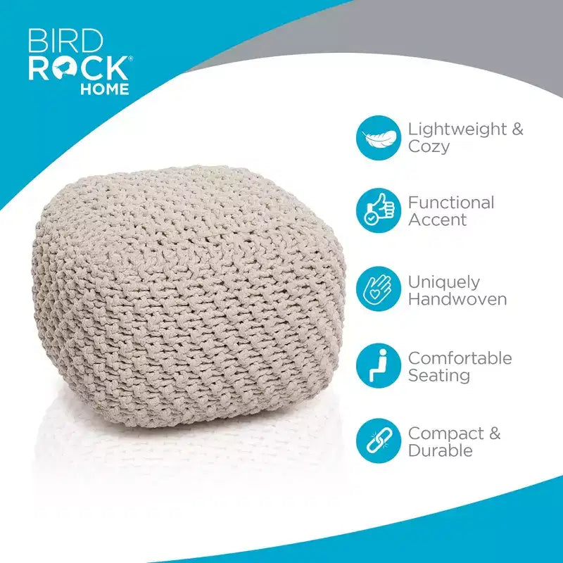 BirdRock Home Pouf Carré Repose-Pieds Ottoman pour Salon et Chambre - Naturel