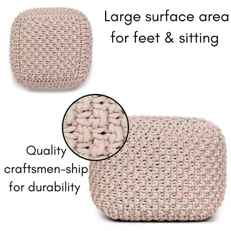BirdRock Home Pouf Carré Repose-Pieds Ottoman pour Salon et Chambre - Naturel