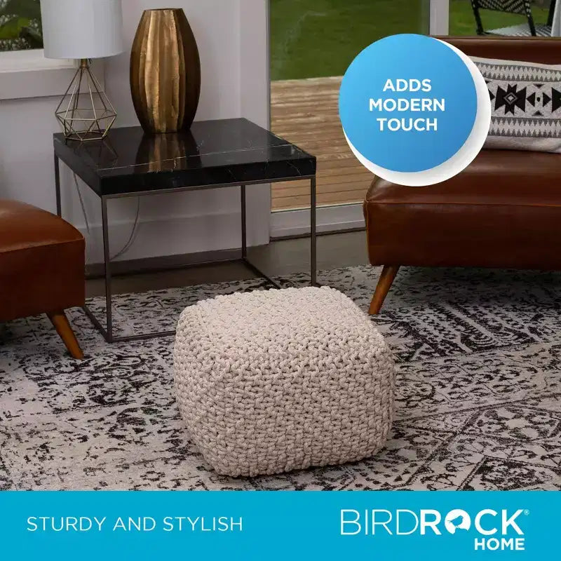 BirdRock Home Pouf Carré Repose-Pieds Ottoman pour Salon et Chambre - Naturel