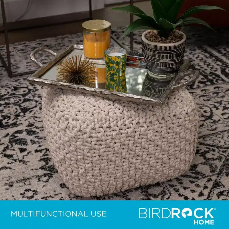 BirdRock Home Pouf Carré Repose-Pieds Ottoman pour Salon et Chambre - Naturel