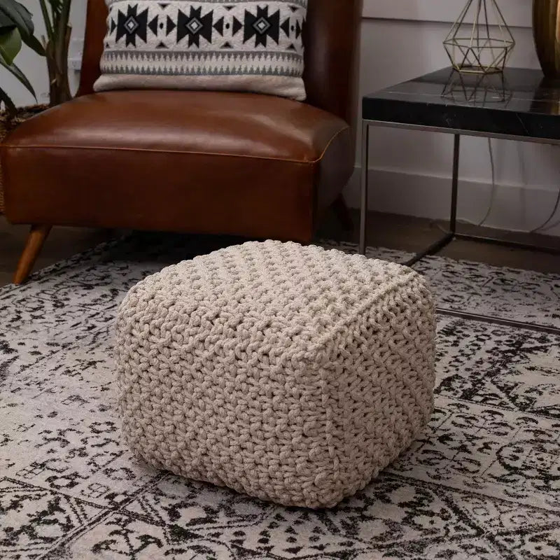 BirdRock Home Pouf Carré Repose-Pieds Ottoman pour Salon et Chambre - Naturel