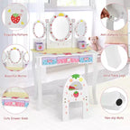 Coiffeuse pour enfants Costway avec miroir triptyque et chaise, motif princesse, blanc