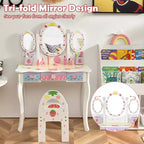Coiffeuse pour enfants Costway avec miroir triptyque et chaise, motif princesse, blanc