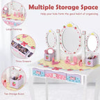 Coiffeuse pour enfants Costway avec miroir triptyque et chaise, motif princesse, blanc