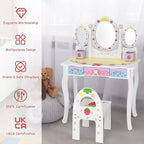 Coiffeuse pour enfants Costway avec miroir triptyque et chaise, motif princesse, blanc