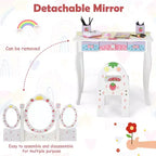 Coiffeuse pour enfants Costway avec miroir triptyque et chaise, motif princesse, blanc